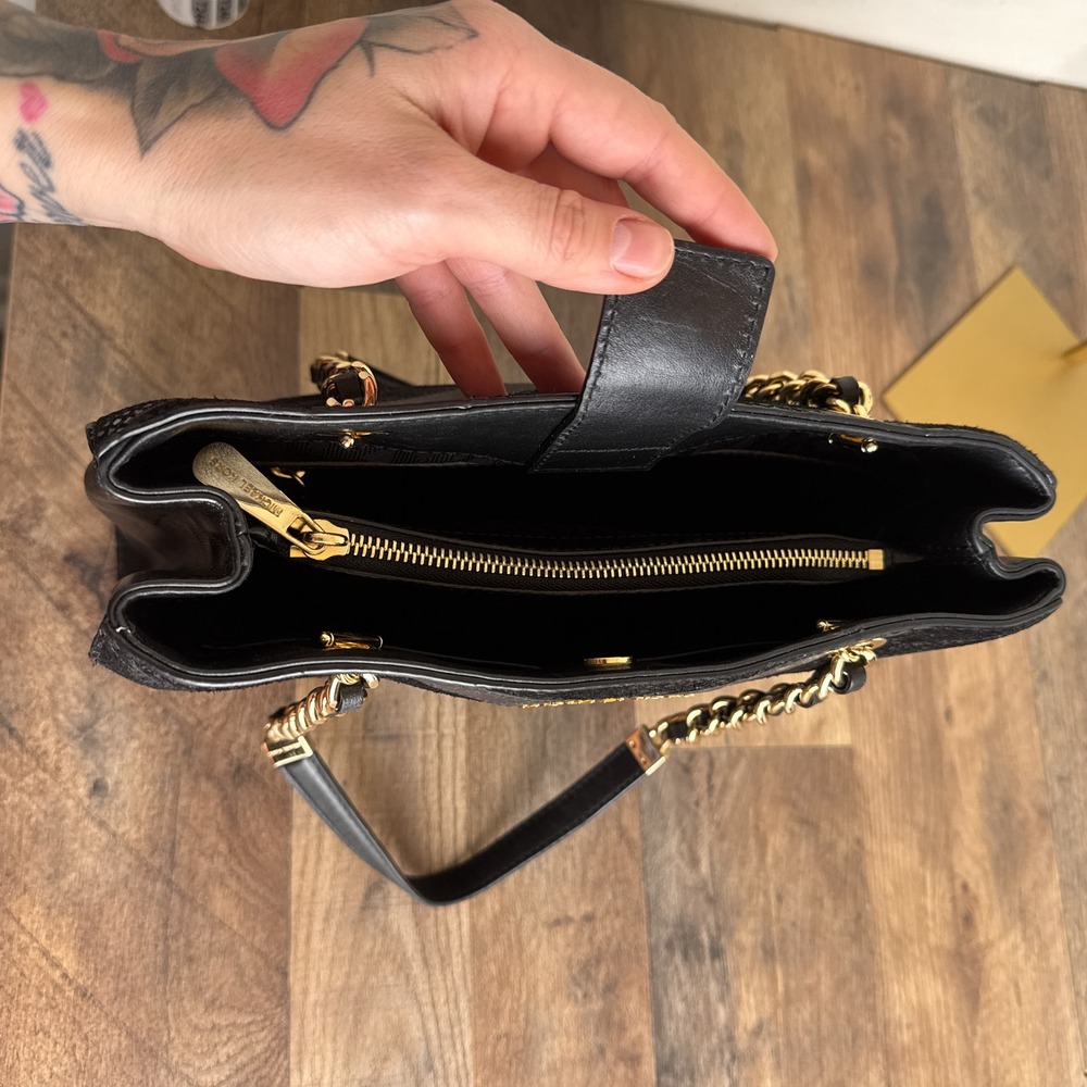 Michael‎ Kors Susannah Chevron Black Tote Bag Patchwork Snakeskin Embossed - Picture 10 of 16